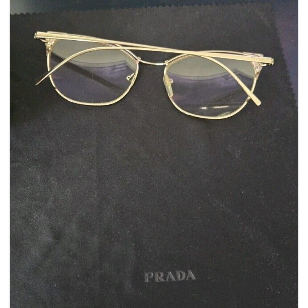 Prada Eyeglasses VPR 62U YC0- 1O1 Shiny Gold Purple Trim 140 53-017 Black Case - Picture 10 of 10